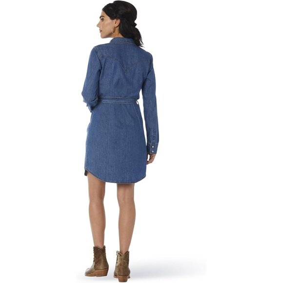 Women's Denim Snap Dress Large Cotton Western Long Sleeve Casual - Picture 2 of 2